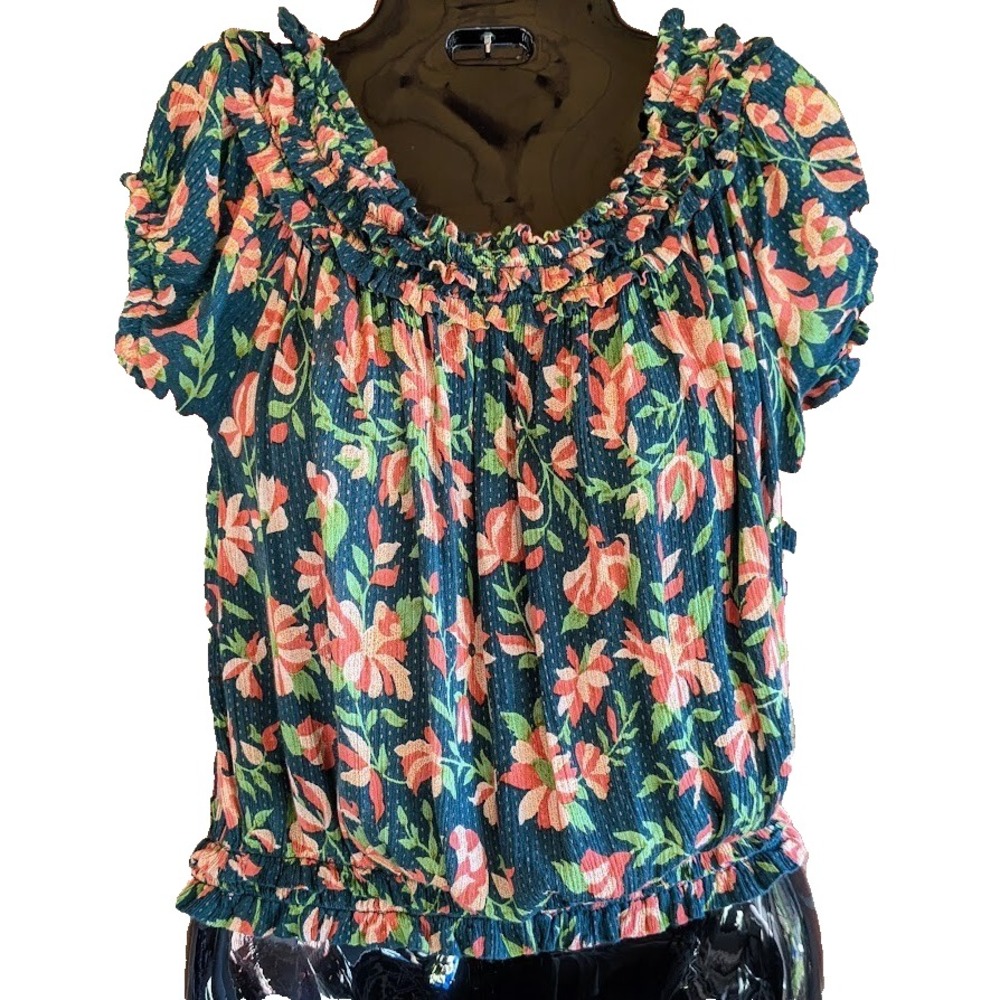 Free People One Women Top S Suki Floral Off Shoulder Ruffle Peasant Cottagecore